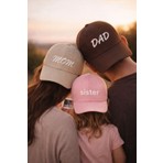 SF Collection Mom & Dad & Sister Baskılı Kahverengi-Krem-Pembe 3'lü Aile Kombin Şapka