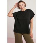 Ethiquet Dory Kadın 100% Pamuk Oversize Fit Yarasa Kol Yuvarlak Yaka Siyah Büyük Beden T-shirt