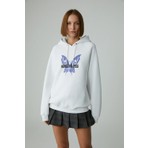 Ethiquet LAMARI Kadın Oversıze Şardonlu Kapüşonlu Beyaz Sweatshirt
