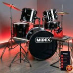 Midex CD900X-BK 22'' yetişkin akustik Bateri Davul Seti 22B-13T-12T-16F-14S (5 Parça)