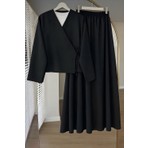 İmaj Butik Siyah Yandan Bağlamalı Dabıl Kimono Etekli Takım