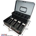 Saypos Metal Para Çekmecesi Kasası 4 Banknot 5 Bozuk Para Bölmeli Taşıma Kulplu 30x24x9cm