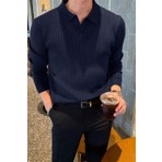 Cool Tarz Slim Fit Erkek Polo Yaka Lacivert Triko Kazak Rahat Yapı