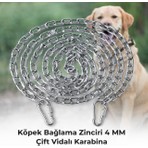 Vi Caro 2 Metre Köpek Bağlama Zinciri 4 mm Gezdirme + 2 Vidalı Karabina Çelik Dayanıklı
