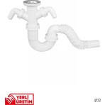 Gama Çift Makine Girişli Körüklü Lavabo-Evye Sifonu 30 cm Uzunlukta Dayanıklı Parça