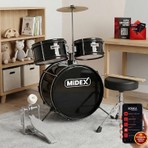 Midex CD300X-BK Akustik Çocuk Baterisi Davulu Seti 5-14 Yaş İçin Full Set Siyah Renkli