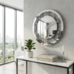 C-Tasarım Gümüş Aynalı Duvar Saati Ahşap Yuvarlak Modern Tasarım 40 x 40 cm Sessiz Mekanizma