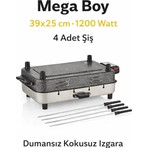 Taner Elektrikli Izgara Mega Boy 1200W Kokusuz Dumansız Metal Gri 38x23x5,4 cm Balkon ve Mutfak Kullanımı
