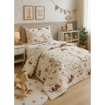 Mislina Home Safari Çocuk Genç Pike Yatak Örtüsü Takımı Hayvan Desen Kapitone Pamuklu 4 Mevsim |çarşafsız 160X230