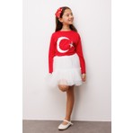 Le Mabelle Kırmızı Ay Yıldız Baskılı Uzun Kollu Çocuk Tişört
