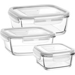 Lav Fresco Beyaz Cam Kilitli Saklama Kabı 3 Lü Set 400 cc, 720 cc, 1150 cc Çok Amaçlı Kullanım