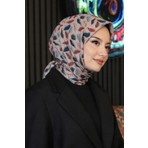 Afvente Yaprak Desen Açık-Gri Soft Pamuk Eşarp - Latte