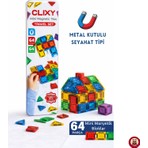 Giffy Manyetik Yapı Blokları - 64 Parça Seyahat Tipi Mini Bloklar Metal Saklama Kutulu Çanta Boy Renkli