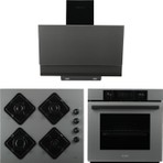 Alveus 3’lü Ankastre Set Gri Modern (Cam Ocak + 8 Fonksiyon Fırın + Davlumbaz)