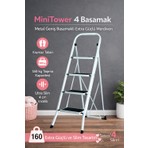 Ertekpa Minitower 4 Basamaklı Metal Merdiven - Ekstra Güçlü 160 kg Kapasiteli Beyaz