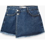 Koton Asimetrik Kesim Düğmeli Rahat Kalıp Pamuklu Denim Mini Şort Etek