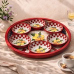 Sarkap Home Lemon Desing 34 cm Tepsi ve 10X3,2 cm 6'lı Çerezlik Seti - Kırmızı