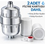 VEXORA GLOBAL 20 Aşamalı Duş Filtresi, Klor & Kireç Önleyici, 2 Filtre Kartuşu Dahil, Evrensel Bağlantı, Gümüş