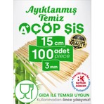 Çöp Şiş 15 Cm, 100 Adet, 2,5 mm - Adana, Urfa, Et, Tavuk, Sebze Şiş Kebap Yemekler Için Bambu Şiş