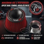 Caralp Apexi Universal Performans ve Ses Arttırıcı Aparatlı Açık Hava Filtresi Seti +6 Hp Dual Funnel Kırmızı 76 mm