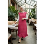 Sefa Merve Kareli Dokulu Jile Elbise 2514-04 Pembe
