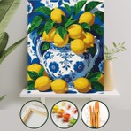 Palmiye Hobi Sanat Sayılarla Boyama 40X50 cm Tuval Seti Fırça Boya Dahil Çıtaya Gerili - Limonlar
