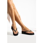Bermody Pamela Siyah Kadın Platform (4,5cm) Parmak Arası Pvc Acıtmaz Havuz Plaj Terlik Flip Flop Deniz Eva