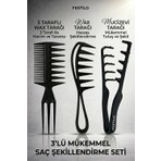 Festilo Mucizevi Saç Şekillendirme Seti 3'lü Tarak Seti Wax Tarağı Hacim Tarağı