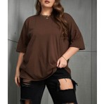 Punix Büyük Beden Özel Seri Baskısız Düz Renk %100 Pamuk Salaş Battal Kadın T-Shirt