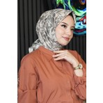 Afvente Floral Desen Bej Soft Pamuk Eşarp