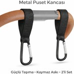 Rukiye Yavuz Pamuk Pazen Metal Puset Kancası 2’li Set – Bebek Arabası Askı Aparatı, Karabina Kancalı, Kaymaz Bantlı Güçlü Taşıyıcı