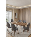 Toce Kuf Serisi 80X130 Açılabilir Masa Yemek Odası Takımı, Mutfak Takımı 6 Adet Sandalye