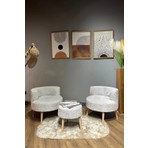 Dekor Mobilyacım Elegant Comfort Kül Gri Çay Seti ve Peluş Ikili Berjer & Puf Takımı - 3'lü Set