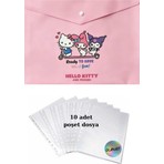 Glanart A4 Boy Çıt Çıt  Ödev Dosyası +10\' Lu Poşet Dosya  Kitty Pembe