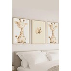 Voba Store 3 Parça Çocuk Odası Için Zürafa Temalı Çerçeve Görünümlü Mdf Tablo Seti-