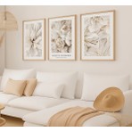 Voba Store 3 Parça Çiçek Temalı Çerçeve Görünümlü Mdf Tablo Seti -95