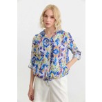 Selen Kapüşonlu Önü Fermuarlı Ikat Desen Ceket  /  Saks