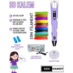 ORH MARKET 3D Kalem USB Kablolu Üç Boyutlu Yazıcı Kalem Printer-Mor (Çok Renkli Filament -59METRE-)