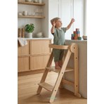 Mamatoyz Fold Natural Katlanır Öğrenme Kulesi - Katlanabilir Mutfak yardımcısı - Portatif Öğrenme Kulesi Natural Ahşap Rengi