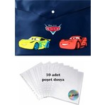 Glanart A4 Boy Çıt Çıt  Ödev Dosyası +10\' Lu Poşet Dosya  Arabalar Lacivert