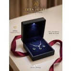 Zeta Jewel 925 Ayar Gümüş Damla Kesim Zümrüt Yeşili Zirkon Taşlı Kolye Küpe Seti | LED Işıklı Lüks Hediye Kutulu Zarif Kadın Takı Seti