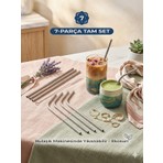 Tasarım Evi Premium 7 Parça Paslanmaz Çelik Metal Pipet Seti - 3 Düz, 3 Eğimli Pipet + Temizleme Fırçası