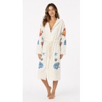 Mulberry Kadın Müslin Plaj Kimonosu Kapüşonlu %100 Pamuk Baskılı Yazlık Kimono Bornoz