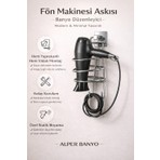 PremiumPort Krom Kare Fön Makinesi Askılığı, Saç Kurutma Makinesi Tutucu, Pratik ve Şık