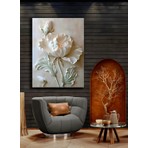 Lona Sanat Beyaz Çiçek Temalı Kabartma Görünümlü Kanvas Tablo %100 Polyester 60 x 40