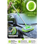 Sihirli Mop Araba Yıkama Fırçası Mikrofiber Bezli Teleskopik Saplı +1 Yedek Bez Hediyeli