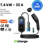 Evcharge Elektrikli Araç Taşınabilir Şarj Cihazı 7 Kw 32A Monofaz Güç ve Cee Norm Uyumu
