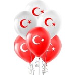 Vatan Bayrak Desenli Ay Yıldız Çift Taraflı Baskılı Balon 32 cm Kırmızı Beyaz Renk 10 Adet