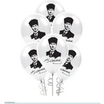 Vatan Atatürk Desenli Atalı Çift Taraflı Baskılı Balon 32 cm Siyah Beyaz Renk 10 Adet