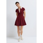 Mavi Polo Yaka Nakış Detaylı Bordo Mini Elbise 1310903-85633